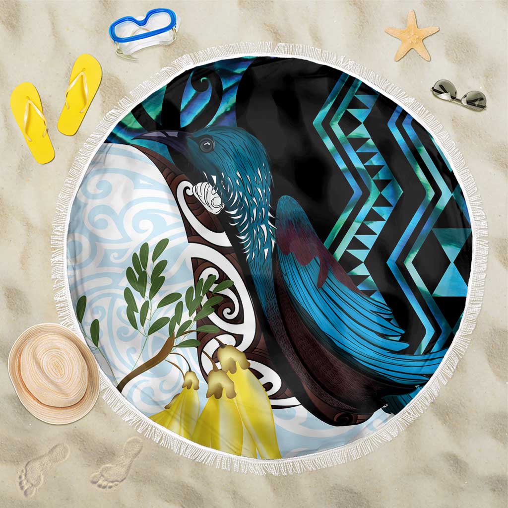 New Zealand Silver Fern Tui Bird Beach Blanket Maori Kowhai Paua Shell Taniko Motifs