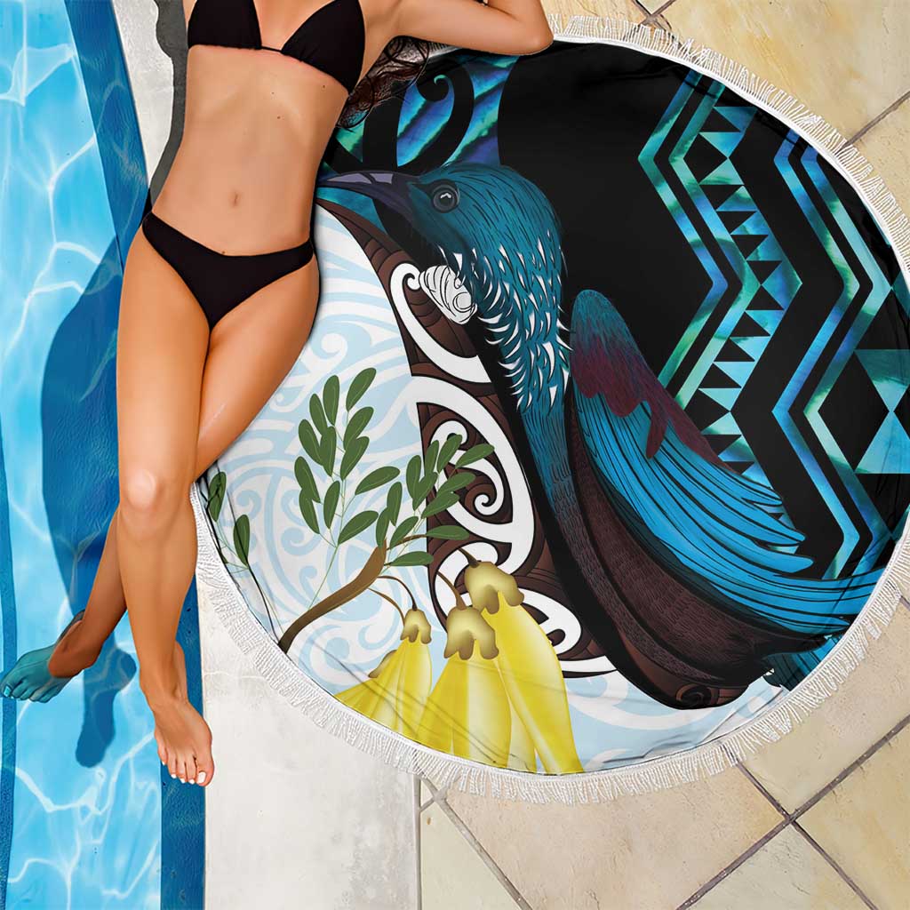 New Zealand Silver Fern Tui Bird Beach Blanket Maori Kowhai Paua Shell Taniko Motifs