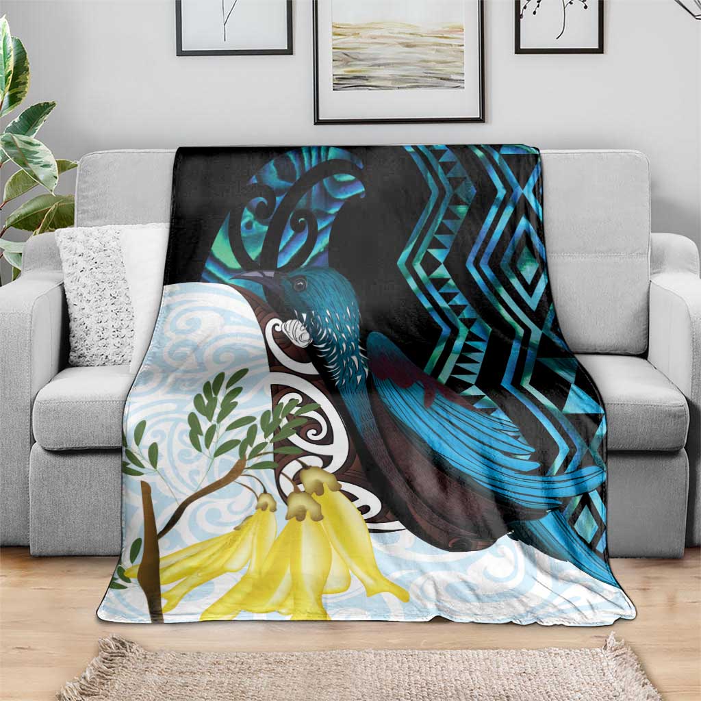 New Zealand Silver Fern Tui Bird Blanket Maori Kowhai Paua Shell Taniko Motifs