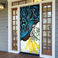 New Zealand Silver Fern Tui Bird Door Cover Maori Kowhai Paua Shell Taniko Motifs - Polynesian Pride