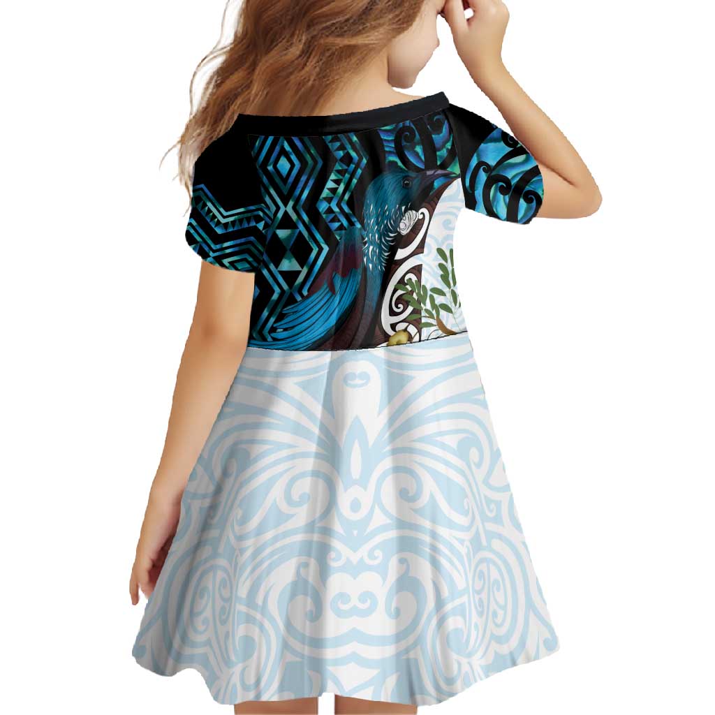 New Zealand Silver Fern Tui Bird Family Matching Long Sleeve Bodycon Dress and Hawaiian Shirt Maori Kowhai Paua Shell Taniko Motifs LT14 - Polynesian Pride