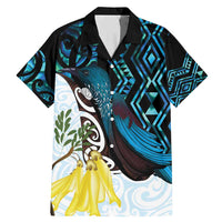 New Zealand Silver Fern Tui Bird Family Matching Mermaid Dress and Hawaiian Shirt Maori Kowhai Paua Shell Taniko Motifs LT14 Dad's Shirt - Short Sleeve Turquoise - Polynesian Pride