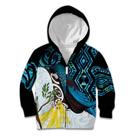 New Zealand Silver Fern Tui Bird Kid Hoodie Maori Kowhai Paua Shell Taniko Motifs