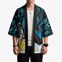 New Zealand Silver Fern Tui Bird Kimono Maori Kowhai Paua Shell Taniko Motifs - Polynesian Pride