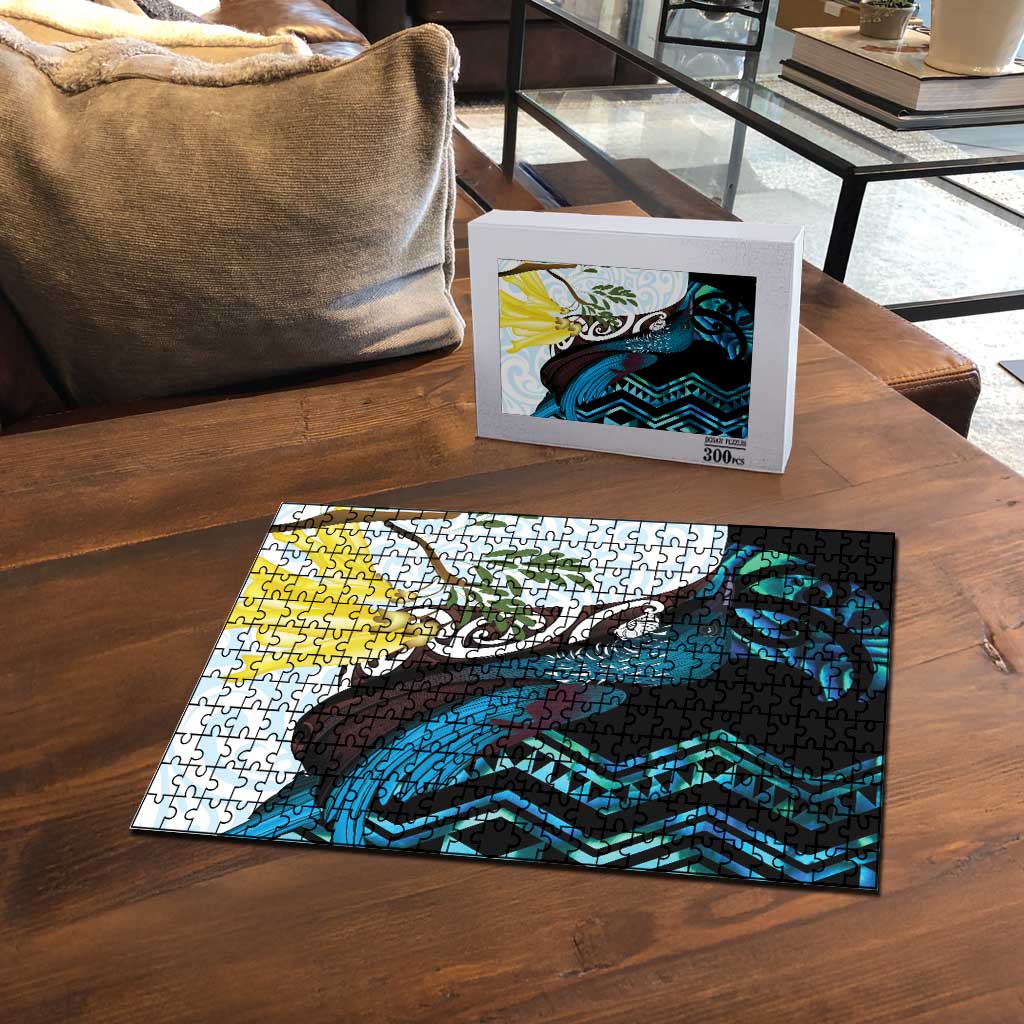 New Zealand Silver Fern Tui Bird Puzzle Maori Kowhai Paua Shell Taniko Motifs - Polynesian Pride