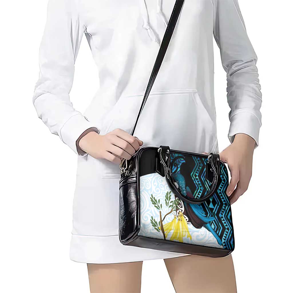New Zealand Silver Fern Tui Bird Shoulder Handbag Maori Kowhai Paua Shell Taniko Motifs