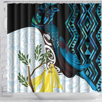 New Zealand Silver Fern Tui Bird Shower Curtain Maori Kowhai Paua Shell Taniko Motifs