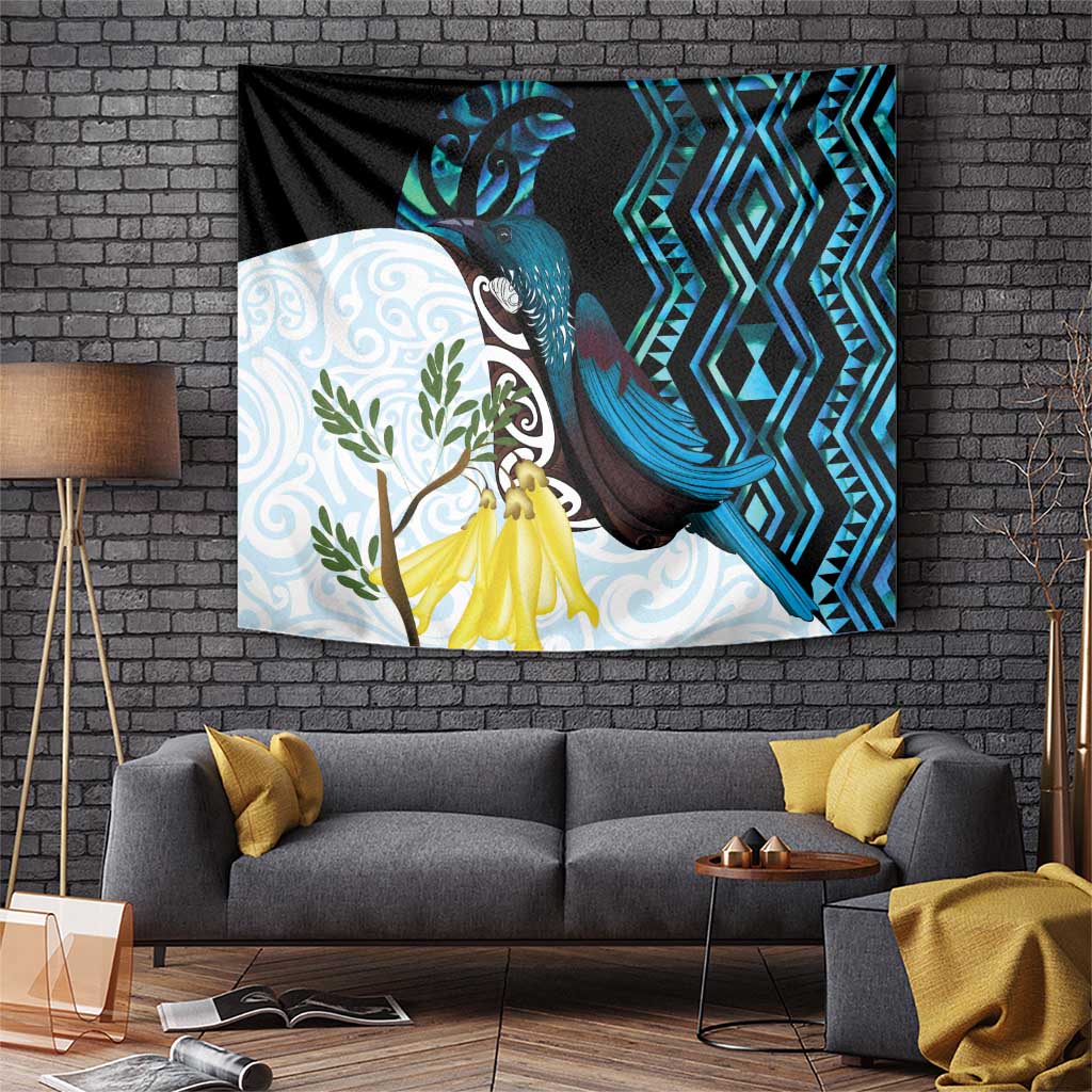New Zealand Silver Fern Tui Bird Tapestry Maori Kowhai Paua Shell Taniko Motifs