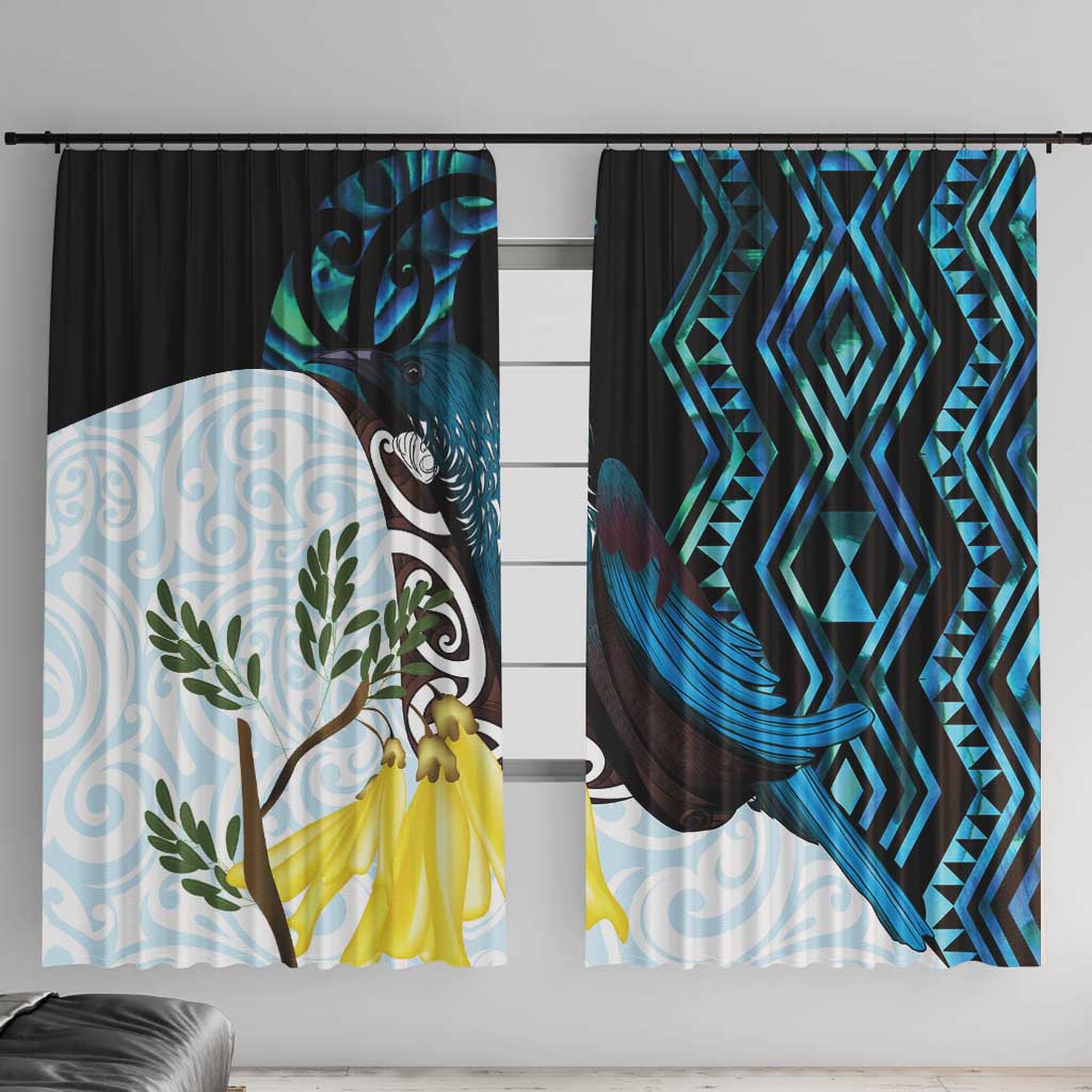 New Zealand Silver Fern Tui Bird Window Curtain Maori Kowhai Paua Shell Taniko Motifs