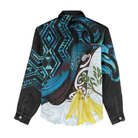 New Zealand Silver Fern Tui Bird Women Casual Shirt Maori Kowhai Paua Shell Taniko Motifs LT14 - Polynesian Pride