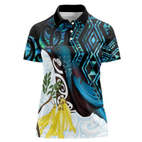 New Zealand Silver Fern Tui Bird Women Polo Shirt Maori Kowhai Paua Shell Taniko Motifs