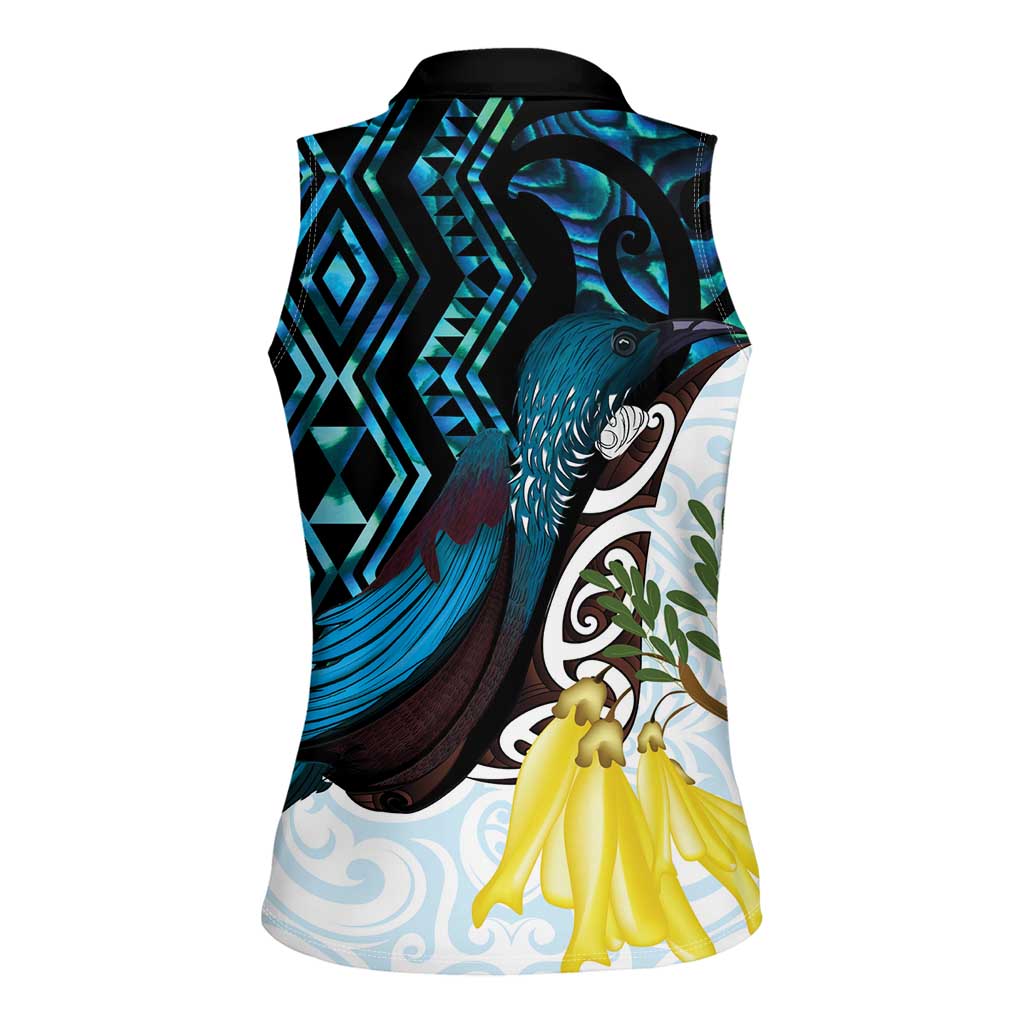 New Zealand Silver Fern Tui Bird Women Sleeveless Polo Shirt Maori Kowhai Paua Shell Taniko Motifs