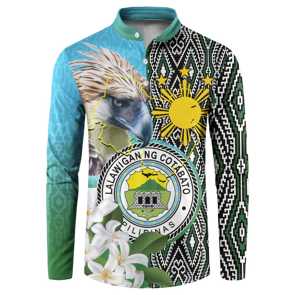 Cotabato Philippines Province Button Sweatshirt Filipino Eagle Sampaguita Tinalak Pattern