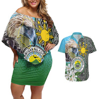 Cotabato Philippines Province Couples Matching Off Shoulder Short Dress and Hawaiian Shirt Filipino Eagle Sampaguita Tinalak Pattern