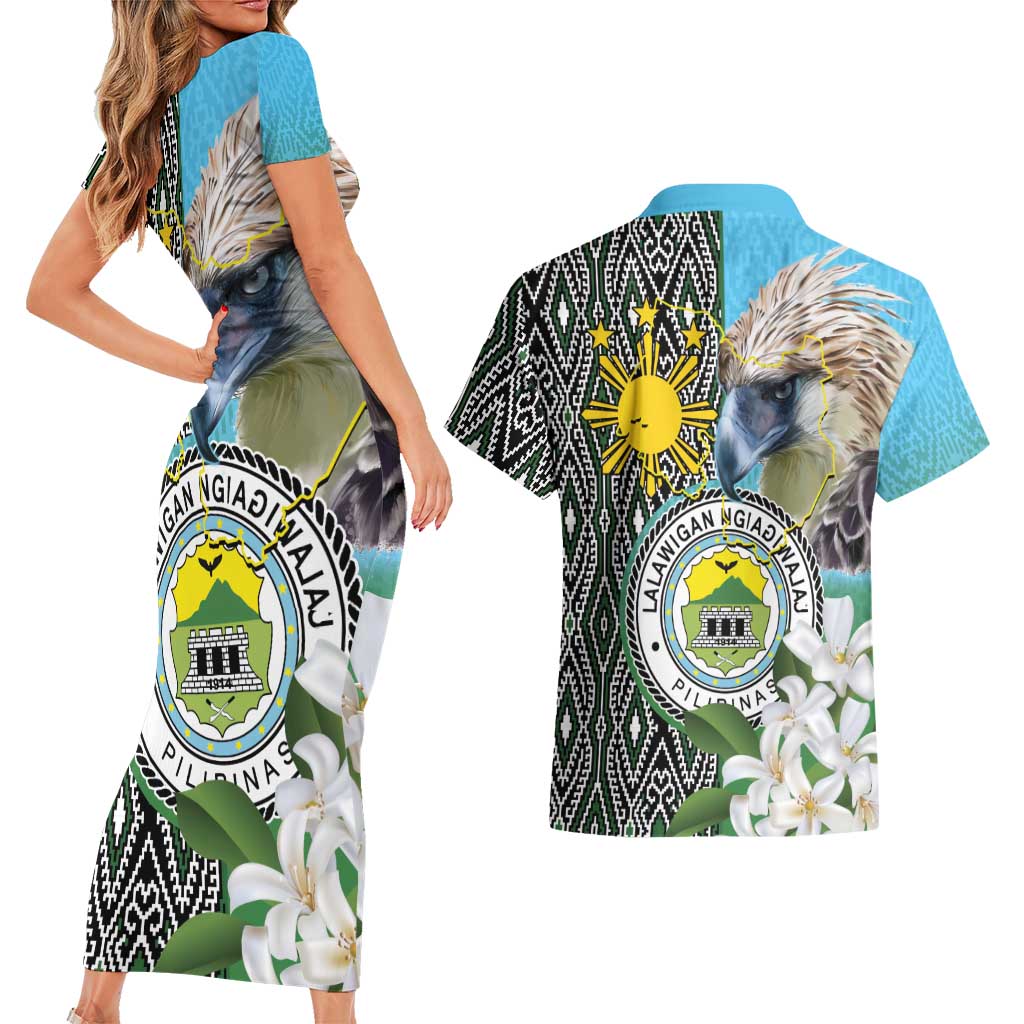 Cotabato Philippines Province Couples Matching Short Sleeve Bodycon Dress and Hawaiian Shirt Filipino Eagle Sampaguita Tinalak Pattern LT14 - Polynesian Pride