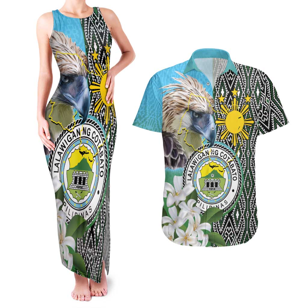 Cotabato Philippines Province Couples Matching Tank Maxi Dress and Hawaiian Shirt Filipino Eagle Sampaguita Tinalak Pattern LT14 Blue - Polynesian Pride