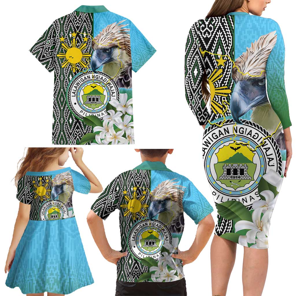 Cotabato Philippines Province Family Matching Long Sleeve Bodycon Dress and Hawaiian Shirt Filipino Eagle Sampaguita Tinalak Pattern