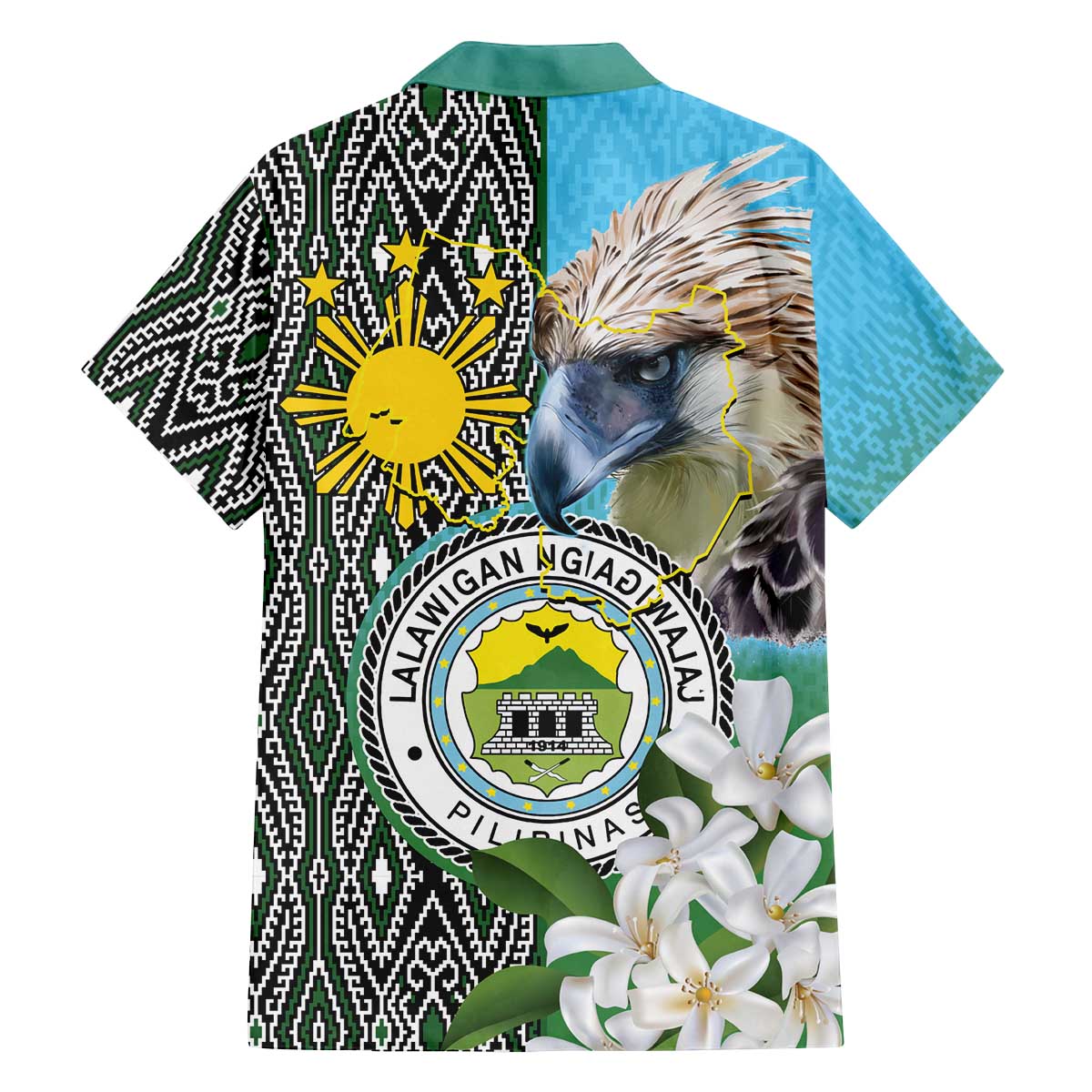 Cotabato Philippines Province Family Matching Off The Shoulder Long Sleeve Dress and Hawaiian Shirt Filipino Eagle Sampaguita Tinalak Pattern