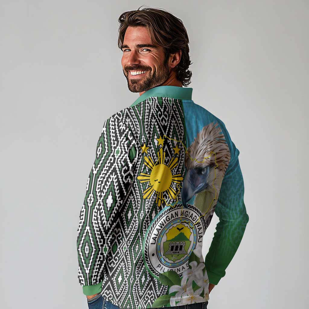 Cotabato Philippines Province Long Sleeve Polo Shirt Filipino Eagle Sampaguita Tinalak Pattern