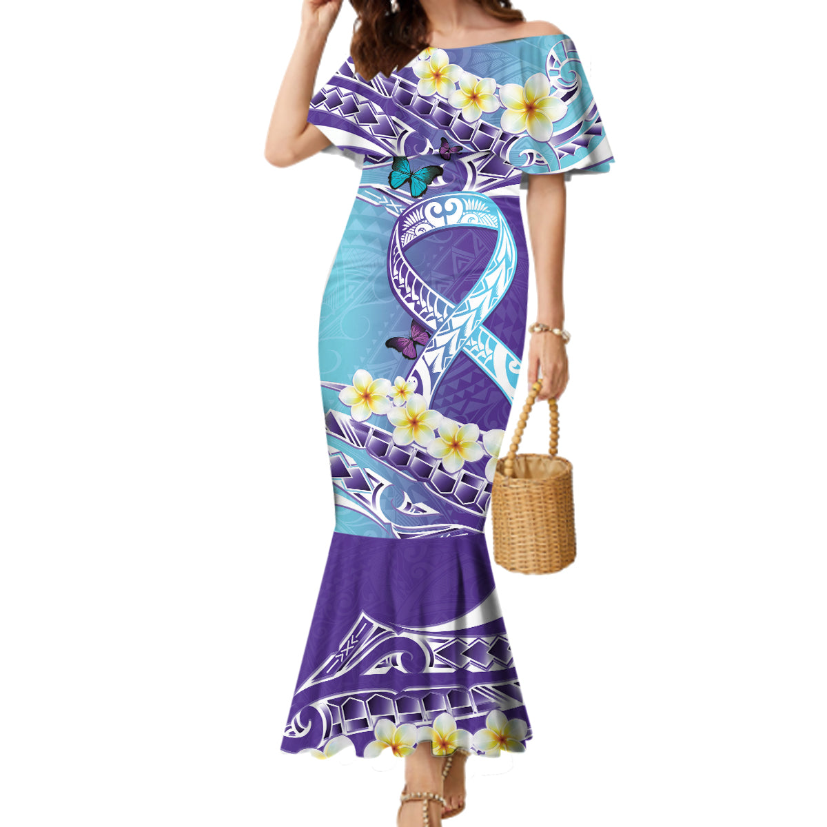 No Story Should End Too Soon Suicide Awareness Family Matching Mermaid Dress and Hawaiian Shirt Purple And Teal Polynesian Ribbon