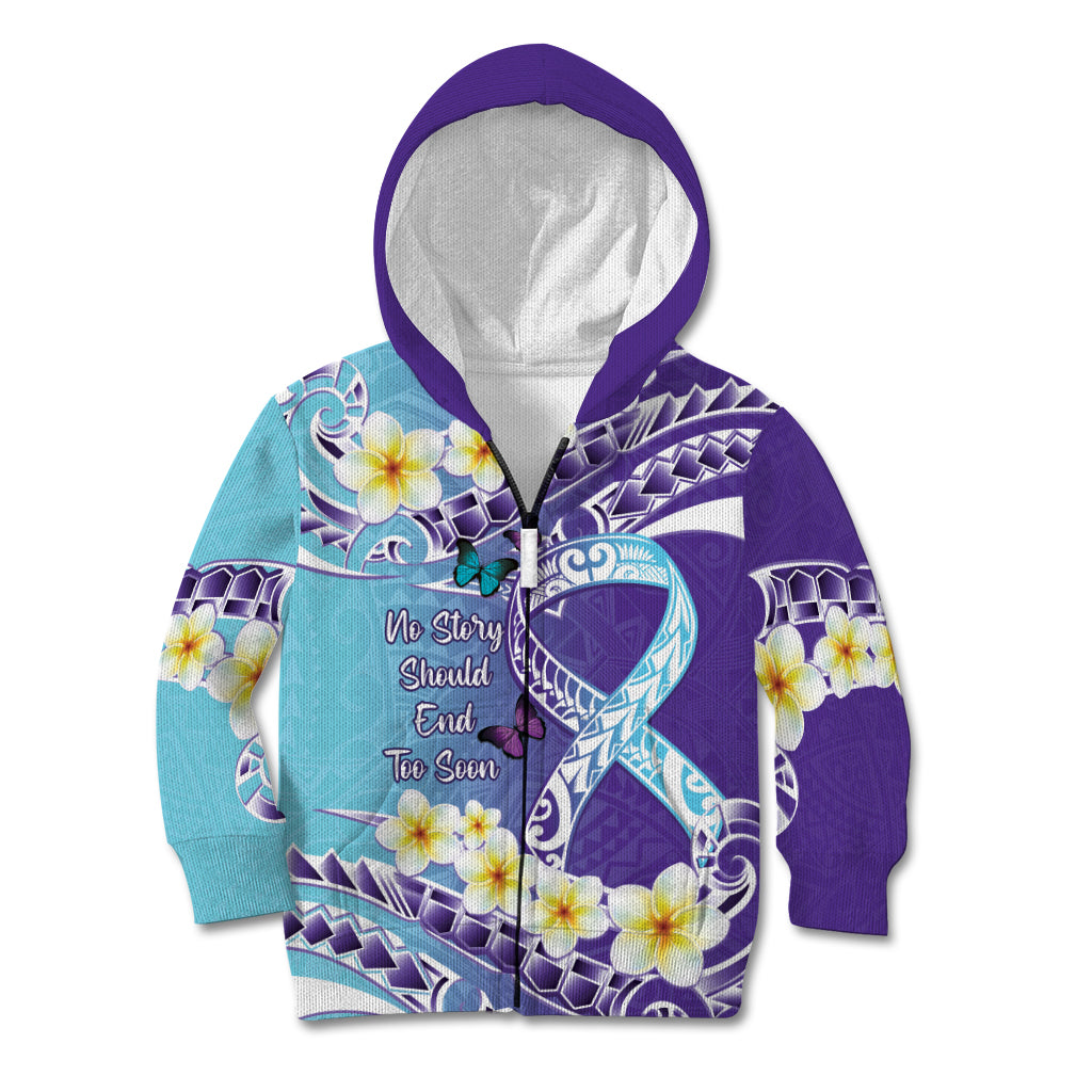 No Story Should End Too Soon Suicide Awareness Kid Hoodie Purple And Teal Polynesian Ribbon
