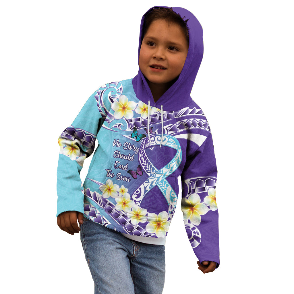 No Story Should End Too Soon Suicide Awareness Kid Hoodie Purple And Teal Polynesian Ribbon