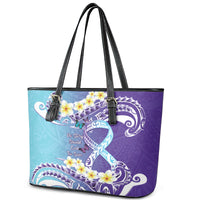 No Story Should End Too Soon Suicide Awareness Leather Tote Bag Purple And Teal Polynesian Ribbon