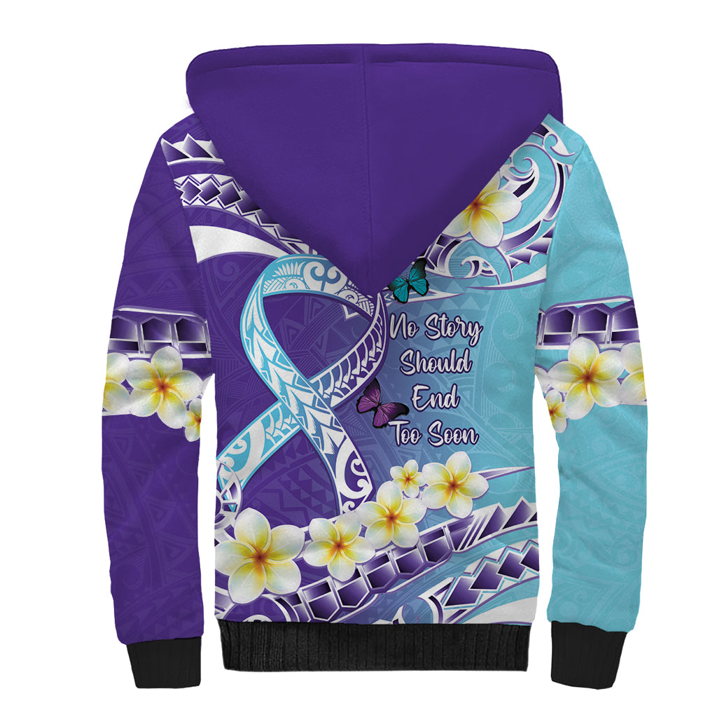 No Story Should End Too Soon Suicide Awareness Sherpa Hoodie Purple And Teal Polynesian Ribbon
