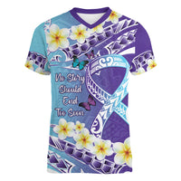 No Story Should End Too Soon Suicide Awareness Women V-Neck T-Shirt Purple And Teal Polynesian Ribbon