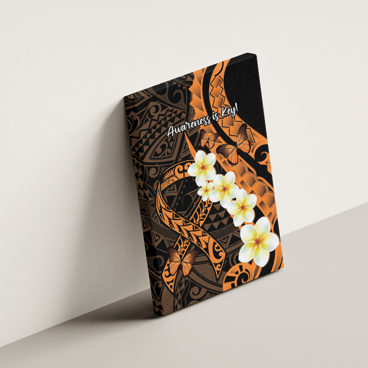 Liver Cancer Awareness Month Canvas Wall Art Awareness Is Key Orange Polynesian Ribbon