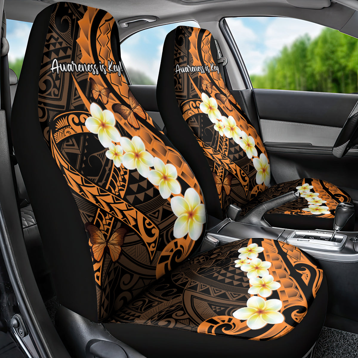 Liver Cancer Awareness Month Car Seat Cover Awareness Is Key Orange Polynesian Ribbon