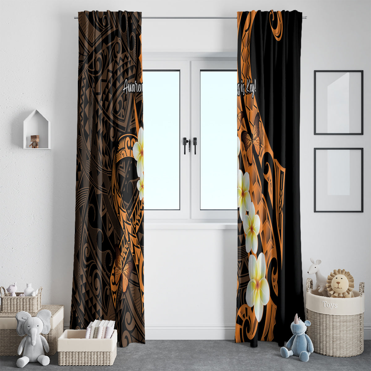 Liver Cancer Awareness Month Window Curtain Awareness Is Key Orange Polynesian Ribbon