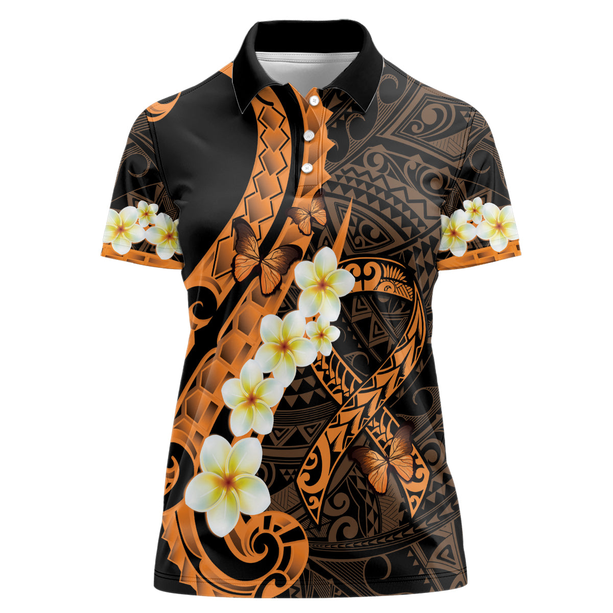 Liver Cancer Awareness Month Women Polo Shirt Awareness Is Key Orange Polynesian Ribbon