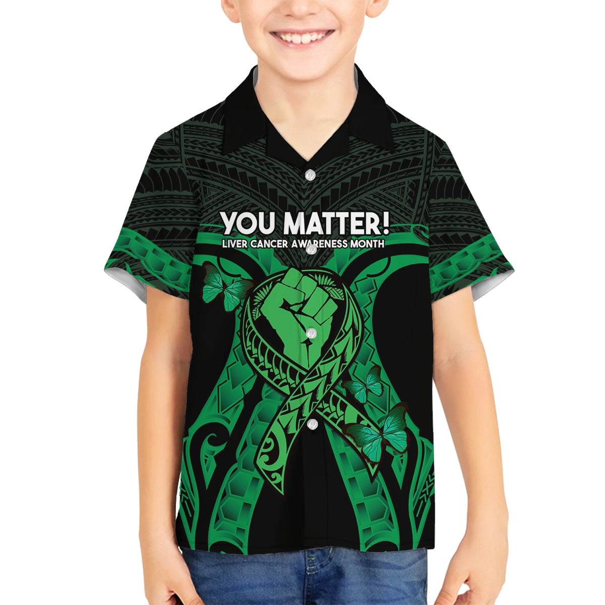 ADHD Awareness Month You Matter Family Matching Tank Maxi Dress and Hawaiian Shirt Green Polynesian Ribbon