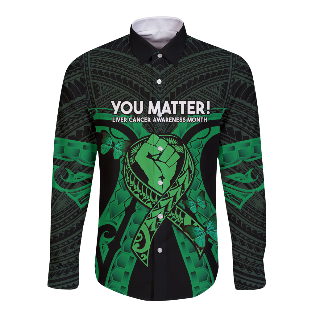 ADHD Awareness Month You Matter Long Sleeve Button Shirt Green Polynesian Ribbon