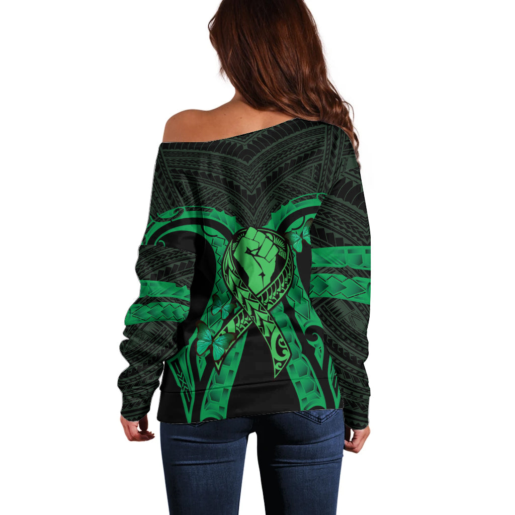 ADHD Awareness Month You Matter Off Shoulder Sweater Green Polynesian Ribbon