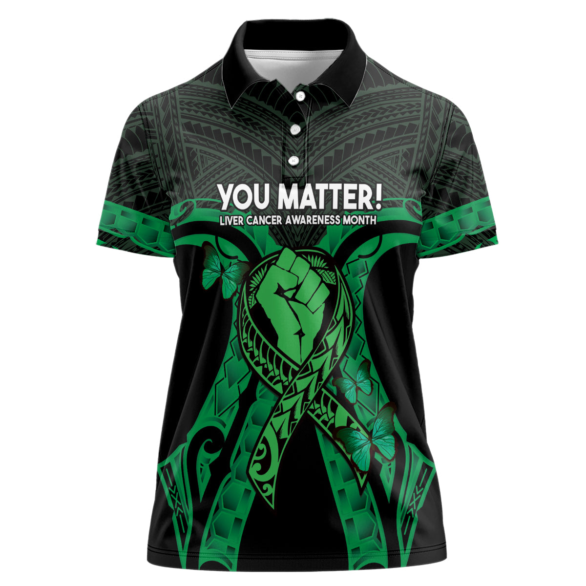 ADHD Awareness Month You Matter Women Polo Shirt Green Polynesian Ribbon