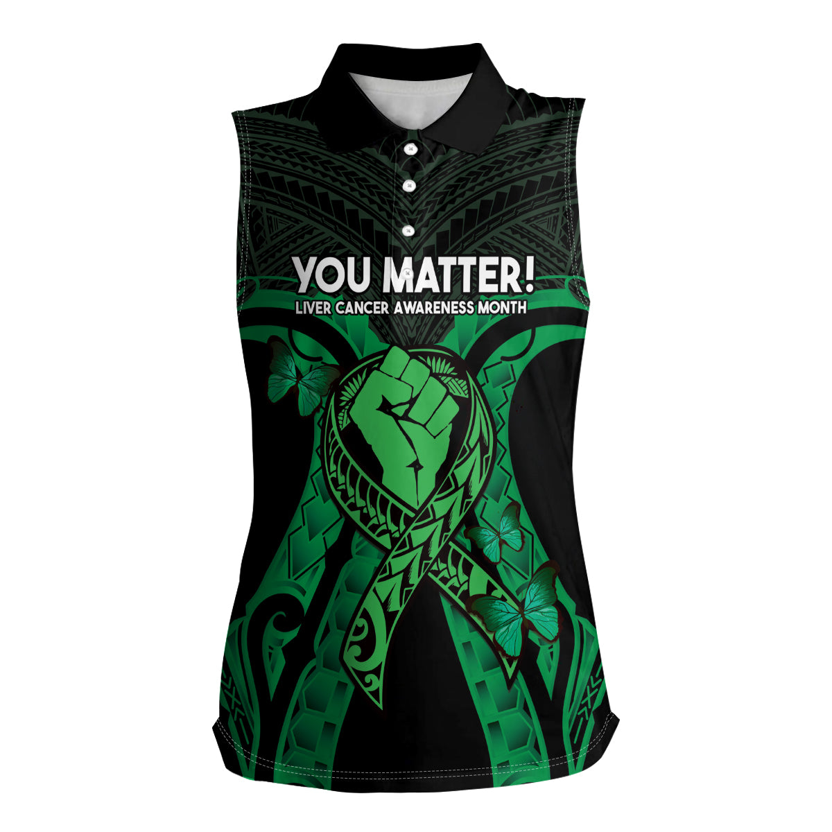 ADHD Awareness Month You Matter Women Sleeveless Polo Shirt Green Polynesian Ribbon