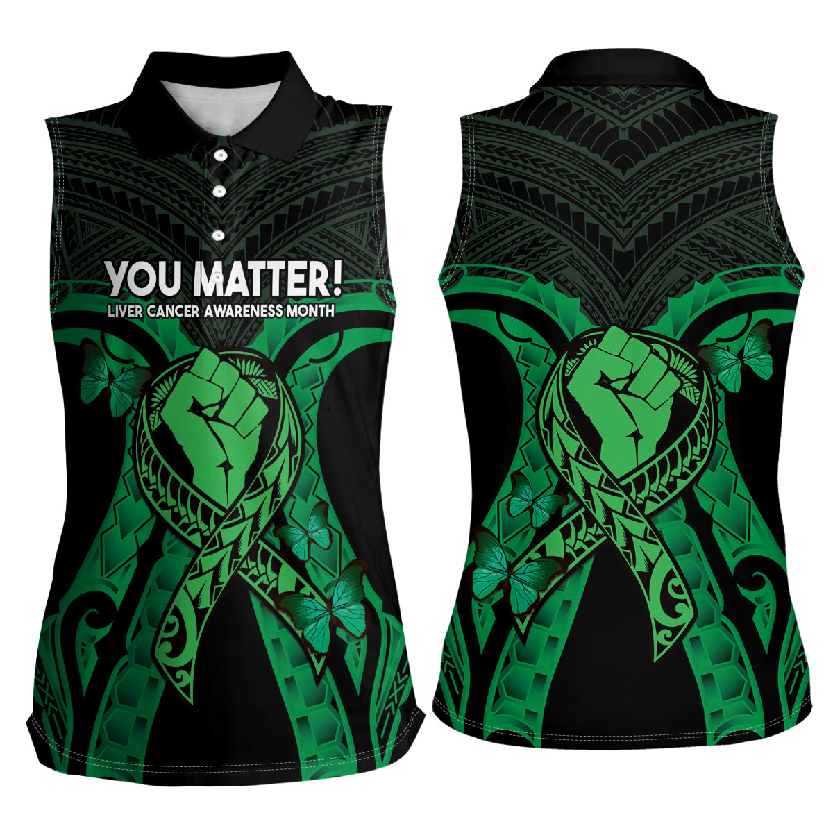 ADHD Awareness Month You Matter Women Sleeveless Polo Shirt Green Polynesian Ribbon