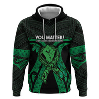 ADHD Awareness Month You Matter Zip Hoodie Green Polynesian Ribbon