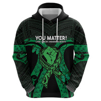 ADHD Awareness Month You Matter Zip Hoodie Green Polynesian Ribbon
