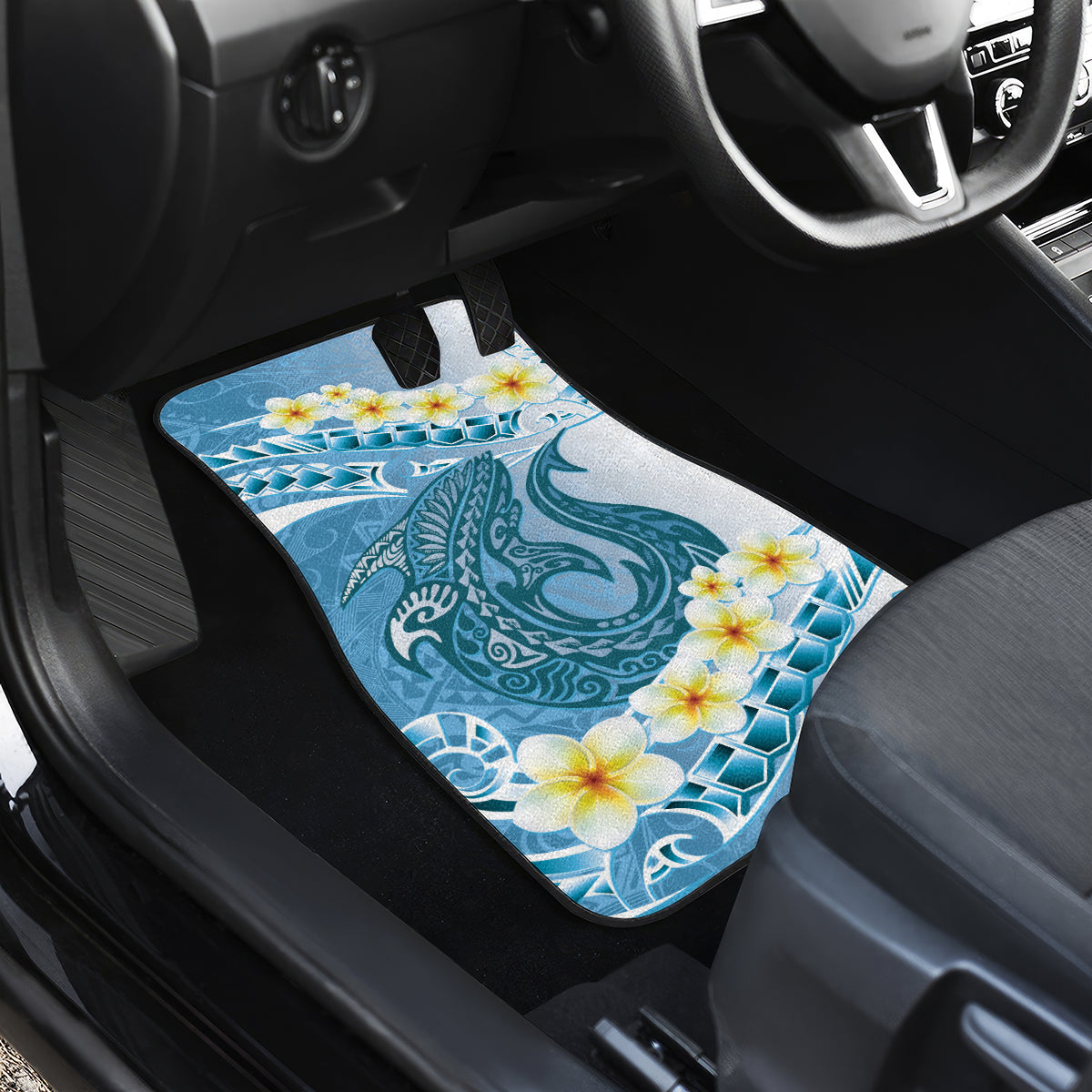 Blue Hawaii Shark Tattoo Car Mats Frangipani With Polynesian Pastel Version