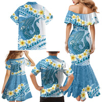 Blue Hawaii Shark Tattoo Family Matching Mermaid Dress and Hawaiian Shirt Frangipani With Polynesian Pastel Version LT14 - Polynesian Pride