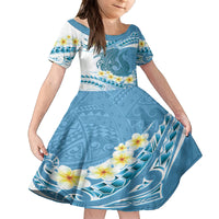 Blue Hawaii Shark Tattoo Family Matching Off Shoulder Short Dress and Hawaiian Shirt Frangipani With Polynesian Pastel Version