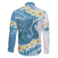 Blue Hawaii Shark Tattoo Family Matching Off Shoulder Short Dress and Hawaiian Shirt Frangipani With Polynesian Pastel Version