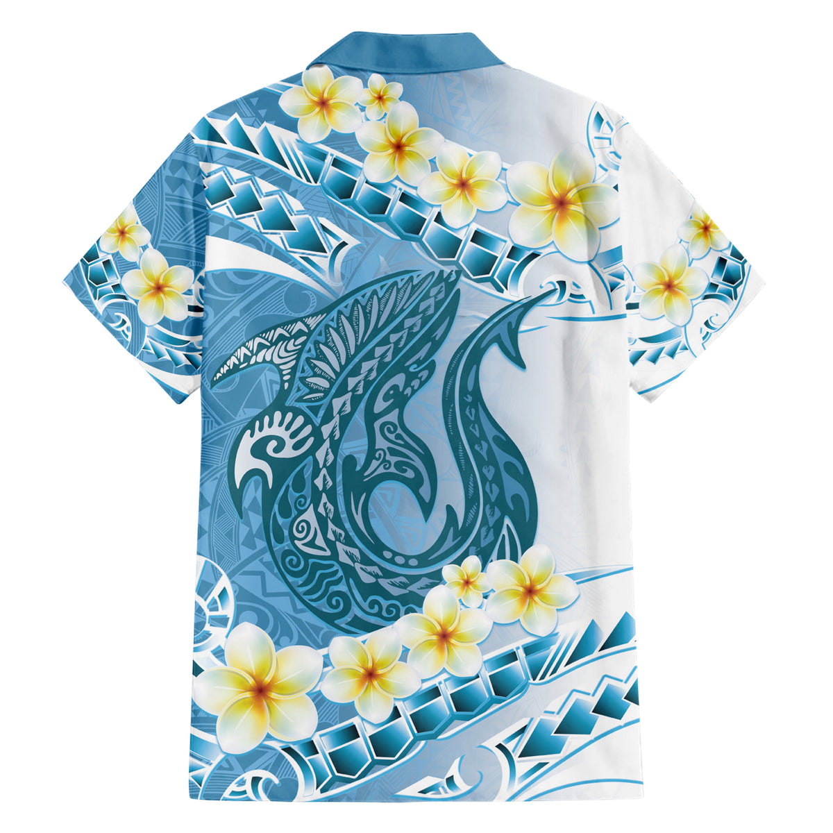 Blue Hawaii Shark Tattoo Family Matching Short Sleeve Bodycon Dress and Hawaiian Shirt Frangipani With Polynesian Pastel Version LT14 - Polynesian Pride
