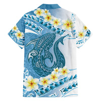 Blue Hawaii Shark Tattoo Family Matching Short Sleeve Bodycon Dress and Hawaiian Shirt Frangipani With Polynesian Pastel Version LT14 - Polynesian Pride