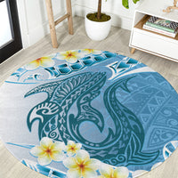 Blue Hawaii Shark Tattoo Round Carpet Frangipani With Polynesian Pastel Version