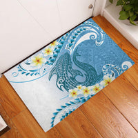Blue Hawaii Shark Tattoo Rubber Doormat Frangipani With Polynesian Pastel Version