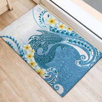 Blue Hawaii Shark Tattoo Rubber Doormat Frangipani With Polynesian Pastel Version